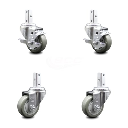 Service Caster 3 Inch Gray Polyurethane Wheel Swivel 3/4 Inch Square Stem Caster Brakes, 2PK SCC-SQ20S314-PPUB-GRY-TLB-34-2-S-2